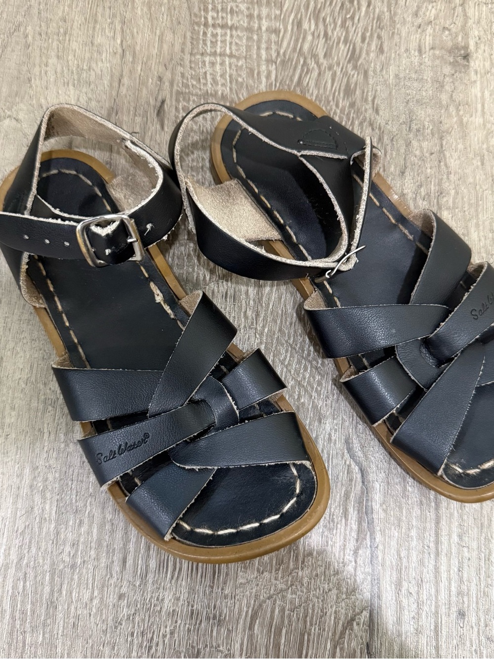 Black Kid’s Ankle Strap Leather Sandals